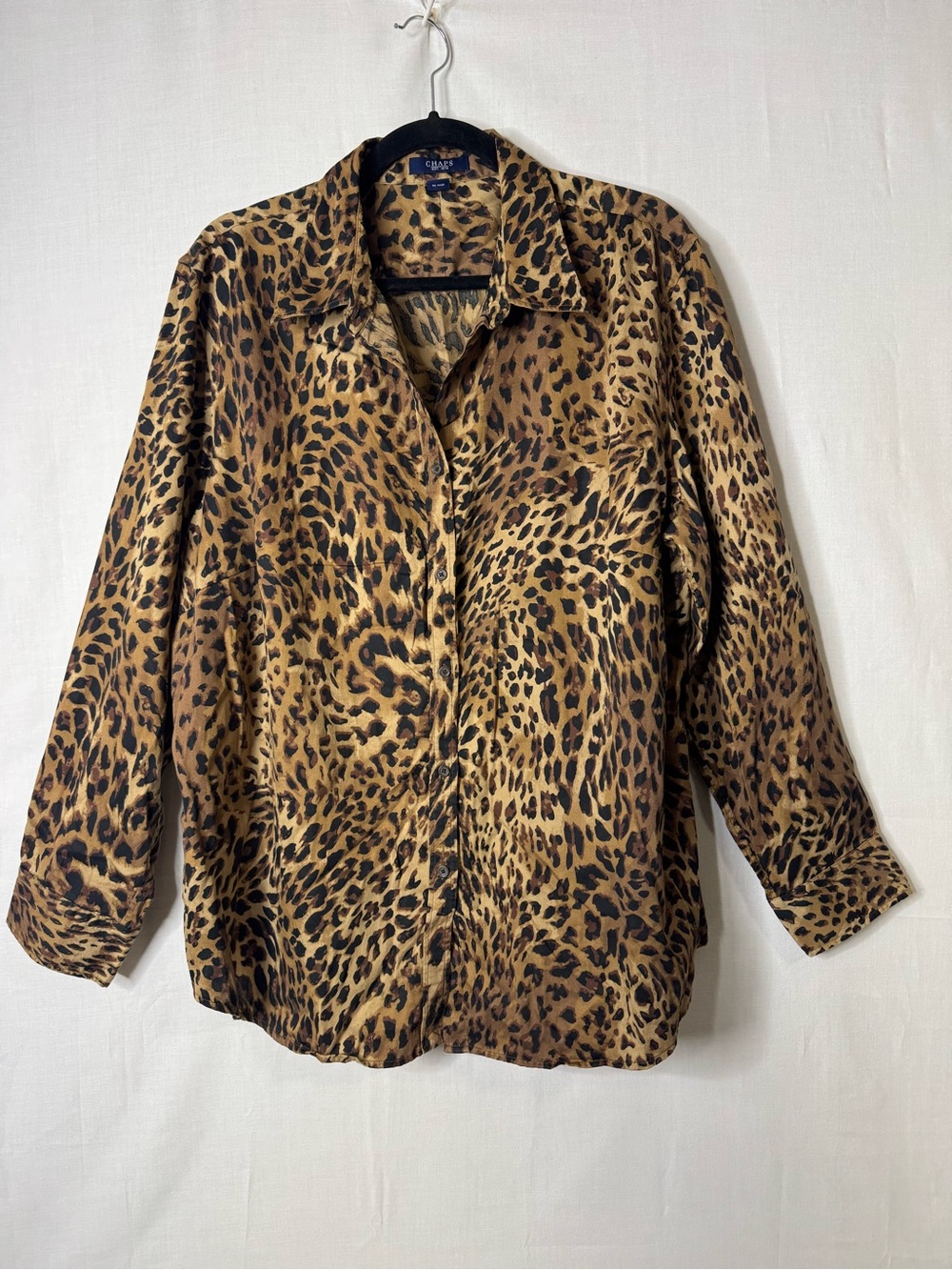 Chaps Womens Button Down Lightweight Shirt 2X Animal Print Old Money Maximalist